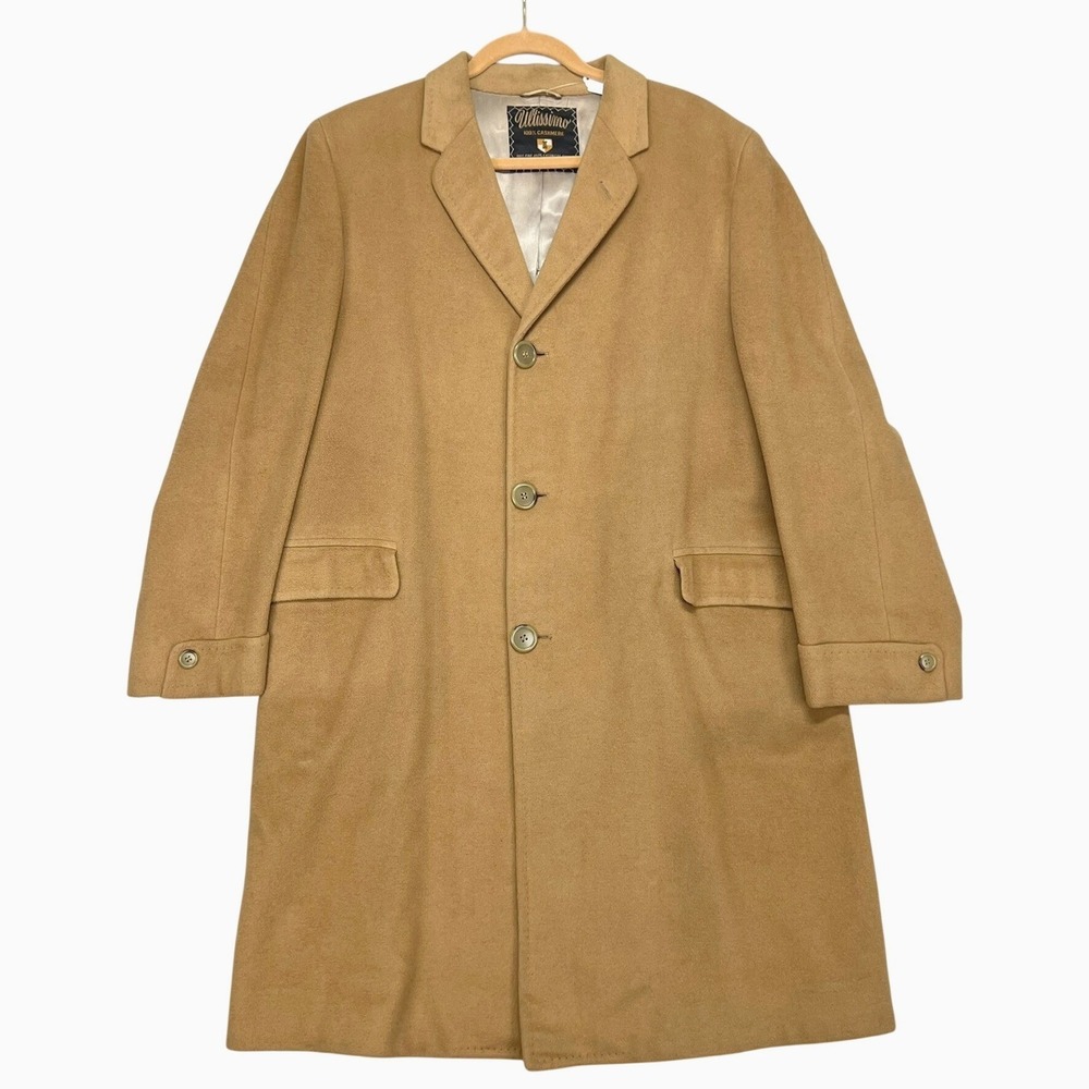 Vintage‎ 70's Ultissimo 100% Cashmere Overcoat Mens L Camel Tan Retro Academia - Picture 2 of 14